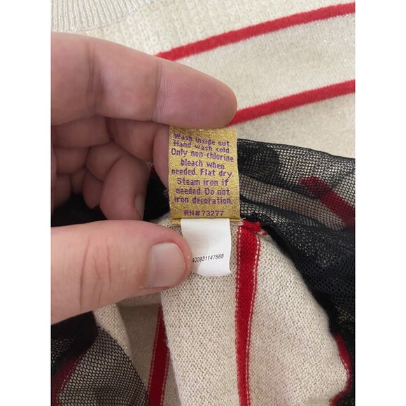 Princess Vera Wang Girls Medium Lightweight Sweater Shirt Off White Red Striped - Picture 10 of 10